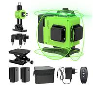 Livella Laser 4D Verde 360° Autolivellante - 16 Linee con Luminosità Regolabile, 2 x 2400 mAh Batterie e Base di Micro-regolazione - Set Professionale con Custodia Protettiva