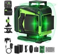 Livella Laser Autolivellante 16 Linee, 4 X 360 °Livello Laser Verde, 4D Linea a Croce Orizzontale/Verticale, 2 x Batterie, Luminosità regolabile, Supporto rotante, Telecomando, Base Magnetica