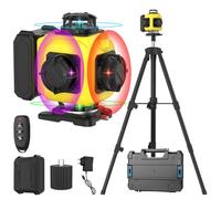 Livella Laser Autolivellante 360° x 4, Livello Laser 16 Linee con Laser a 4 Colori, Autolivellante, Modalità a Impulsi, Telecomando, Treppiede, Base Rotante, per Cantieri Interni
