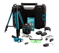 Livella Laser Tracciatore Autolivellante 4D 16 Linee 360° Raggio Verde 2 Batterie Controllo Touch per Edilizia, Cartongesso, Piastrellista con Supporto Treppiede, Telecomando e Valigetta