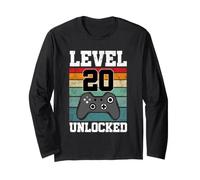 Livello 20 Divertente Sbloccato 20 Anno Vecchio Gamer 20 ° Compleanno Maglia a Manica