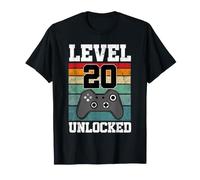 Livello 20 Divertente Sbloccato 20 Anno Vecchio Gamer 20 ° Compleanno Maglietta