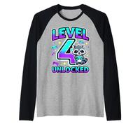 Livello 4 Sbloccato Divertente 4 ° Compleanno Gioco Ragazzi Ragazze Maglia con Maniche Raglan