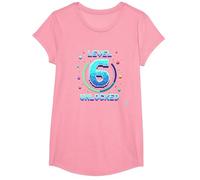 Livello 6 Sbloccato Retro Gaming Achievement Maglietta, Ragazze, Rosa, L