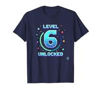 Livello 6 Sbloccato Retro Gaming Achievement Maglietta, Uomo, Navy, L