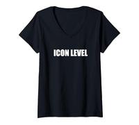 Livello Icona Maglietta con Collo a V, Donna, Nero, L