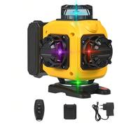 Livello laser 3D/4D a 16 linee, telecomando, 4 raggi colorati, potente livello laser a linea orizzontale e verticale a 360°, display di potenza Specifiche del prodotto:16 linee, colori: verde/rosso/vi