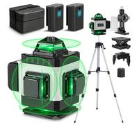Livello laser a 16 linee 4D, 360° orizzontale e verticale, livello laser verde con autolivellamento, strumento di misurazione e livellamento con treppiede da 1,2 m 2 set di batterieABS
