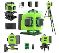 Livello Laser Cantiere Autolivellante 360° x 4, Lazer Livelli 4D 16 Linee Laser con treppiede, Autolivellante e Modalità Pulsata Esterna, 2 x Batteria, Livellamento Automatico, Supporto Rotante