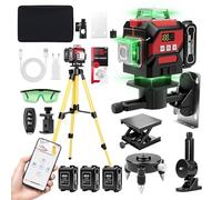 Livello Laser Cantiere Autolivellante 4 x 360 °, Lazer Livelli 4D 16 Linee, Livella Laser con Treppiede, Laser Autolivellante Verde con 3 x 3600mAh Batterie, Supporto Rotante, APP/Telecomando