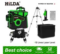 Livello laser HILDA 12 linee Livello 3D Autolivellante 360 Croce orizzontale e verticale Livello laser verde super potente 3D 12Lines SET18