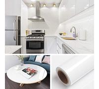 Livelynine Carta Adesiva per Mobili Bianca Pellicole Adesive per Mobili Cucina Pellicola Adesiva per Mobile Tinta Unita Rivestimento Mobili Adesivo Carta Plastificata Adesiva Bianca Glitter 40CMX2M