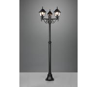 LIVENZA PALO ALTO 3 LANTERNE DA ESTERNO 4 LATI FUSIONE DI ALLUMINIO NERA E VETRO TRASPARENTE H. 200CM IP44 3 LUCI ATTACCO E27