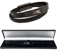 Liverpool FC Nero IP Pelle Bracciale Lfc Crest Piastra Doppio Regalo con Scatola