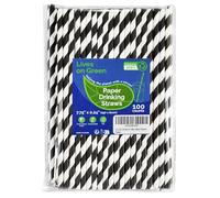 Lives on Green Cannucce di carta biodegradabili a righe nere bianche 19,7 cm 100 conteggi - per cocktail, succhi di frutta, decorazione, artigianato