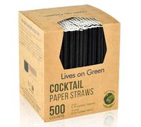 Lives on Green Confezione da 500 cannucce e bastoncini per cocktail ecologici in carta nera - 14,6 x 0,6 cm, per casa, bar e ristoranti