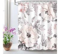 LIVILAN, Tenda da doccia per il bagno, colore bianco e grigio, motivo con fiori ad acquerello, con 12 ganci, tenda decorativa, ideale come regalo di San Valentino, 182,9 cm di larghezza x 213,4 cm di