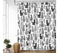LIVILAN, Tenda da doccia per il bagno, colore nero e bianco, motivo con gatti, con 12 ganci, tenda decorativa, ideale come regalo di San Valentino, 182,9 cm di larghezza x 198 cm di altezza