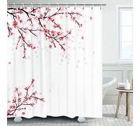 LIVILAN Tenda da doccia rosa, tenda da doccia con fiori di ciliegio, tenda da doccia floreale rosa con 12 ganci, tenda da bagno in tessuto Sakura, tenda da doccia decorativa giapponese, 182,9 x 198,1