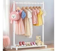 Livilord Appendiabiti per bambini con scaffale inferiore di stoccaggio, appendiabiti in metallo per vestiti dei bambini, appendiabiti autoportante per appendere vestiti, bianco