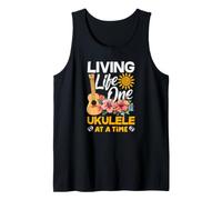 Living Life - Ukulele One At A Time Floral Tropical Sunset Canotta