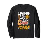 Living Life - Ukulele One At A Time Floral Tropical Sunset Maglia a Manica