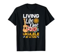 Living Life - Ukulele One At A Time Floral Tropical Sunset Maglietta