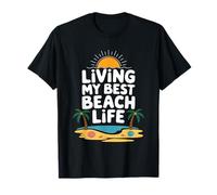Living My Best Beach Life Fun Retro Tramonto Estate Tropicale Maglietta