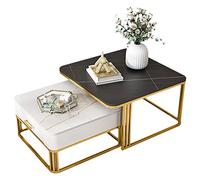 Living Room Retractable Compact Low Table with Drawers Square Rock Slab Coffee Table Simple and Stylish Iron Center Tables 2PCS