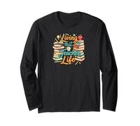 Living That Teacher Life Books Apple Educator School Maglia a Manica