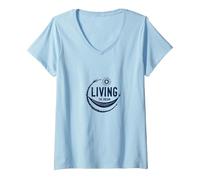 Living The Dream - Amaca per Il Relax del Sole Maglietta con Collo a V, Donna, Celeste, XXL