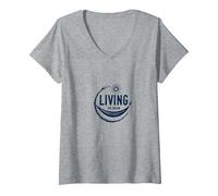 Living The Dream - Amaca per Il Relax del Sole Maglietta con Collo a V, Donna, Grigio Melange, XL