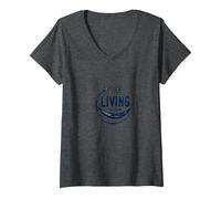 Living The Dream - Amaca per Il Relax del Sole Maglietta con Collo a V, Donna, Grigio Scuro, XL