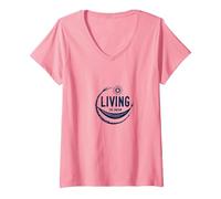 Living The Dream - Amaca per Il Relax del Sole Maglietta con Collo a V, Donna, Rosa, XL