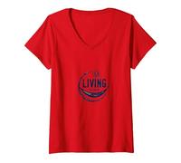Living The Dream - Amaca per Il Relax del Sole Maglietta con Collo a V, Donna, Rosso, XL