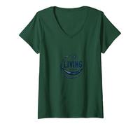 Living The Dream - Amaca per Il Relax del Sole Maglietta con Collo a V, Donna, Verde Foresta, S