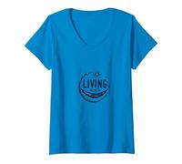 Living The Dream - Amaca per Il Relax del Sole Maglietta con Collo a V, Donna, Zaffiro, M