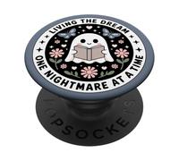 Living The Dream Book Lover Cute Ghost Reading Bookish Blue PopSockets PopGrip Adesivo