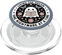 Living The Dream Book Lover Cute Ghost Reading Bookish Blue PopSockets PopGrip per MagSafe