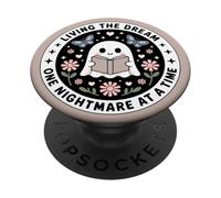 Living The Dream Book Lover Cute Ghost Reading Bookish Brown PopSockets PopGrip Adesivo