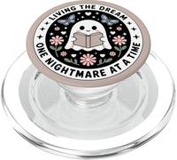 Living The Dream Book Lover Cute Ghost Reading Bookish Brown PopSockets PopGrip per MagSafe