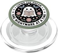 Living The Dream Book Lover Cute Ghost Reading Bookish Green PopSockets PopGrip per MagSafe