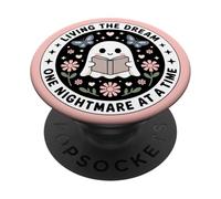 Living The Dream Book Lover Cute Ghost Reading Bookish Pink PopSockets PopGrip Adesivo
