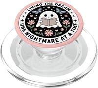 Living The Dream Book Lover Cute Ghost Reading Bookish Pink PopSockets PopGrip per MagSafe