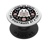 Living The Dream Book Lover Cute Ghost Reading Bookish White PopSockets PopGrip Adesivo