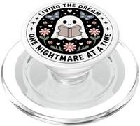 Living The Dream Book Lover Cute Ghost Reading Bookish White PopSockets PopGrip per MagSafe