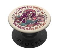 Living The Dream Book Reading Boho Floral Skeleton Bookish PopSockets PopGrip Adesivo