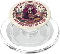 Living The Dream Book Reading Boho Floral Skeleton Bookish PopSockets PopGrip per MagSafe