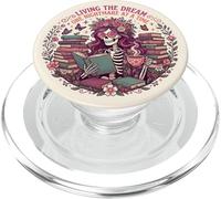 Living The Dream Book Reading Boho Floral Skeleton Bookish PopSockets PopGrip per MagSafe