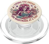 Living The Dream Book Reading Boho Floral Skeleton Bookish PopSockets PopGrip per MagSafe